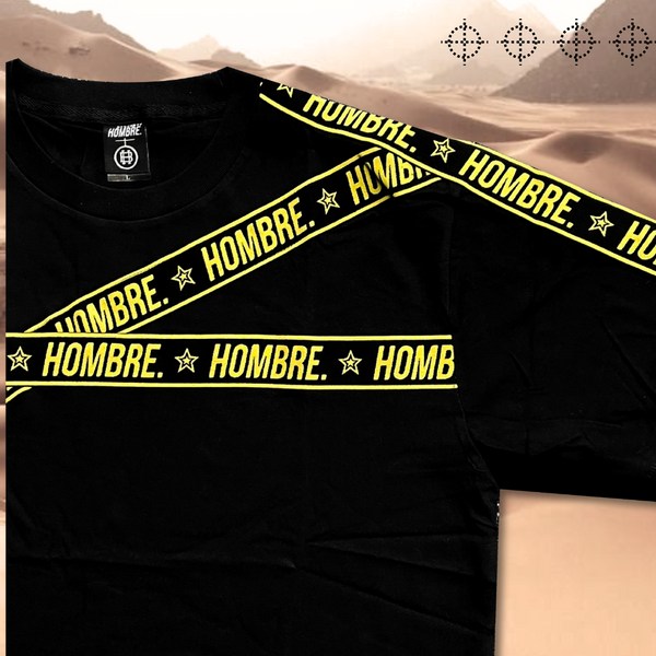 Close-up of felt collar detail on Hombre Webbing t-shirt