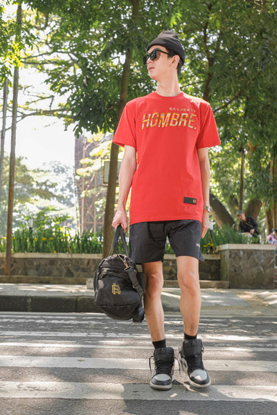 Model wearing Red Signal oversized t-shirt, Singapore streetwear brand