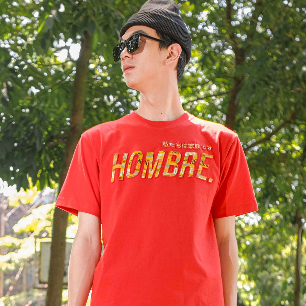 Red oversized t-shirt with embossed HOMBRE detail, WeAreHombre Singapore