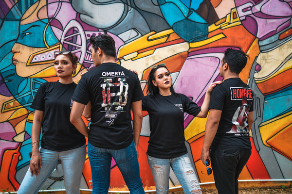 Keluarga Omerta tee fabric detail, Hombre x Aaron Aziz