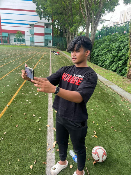 Red oversized streetwear t-shirt styled outfit, WeAreHombre Singapore