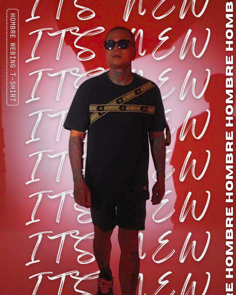 HOMBRE WEBBING T-SHIRT front view, Singapore streetwear