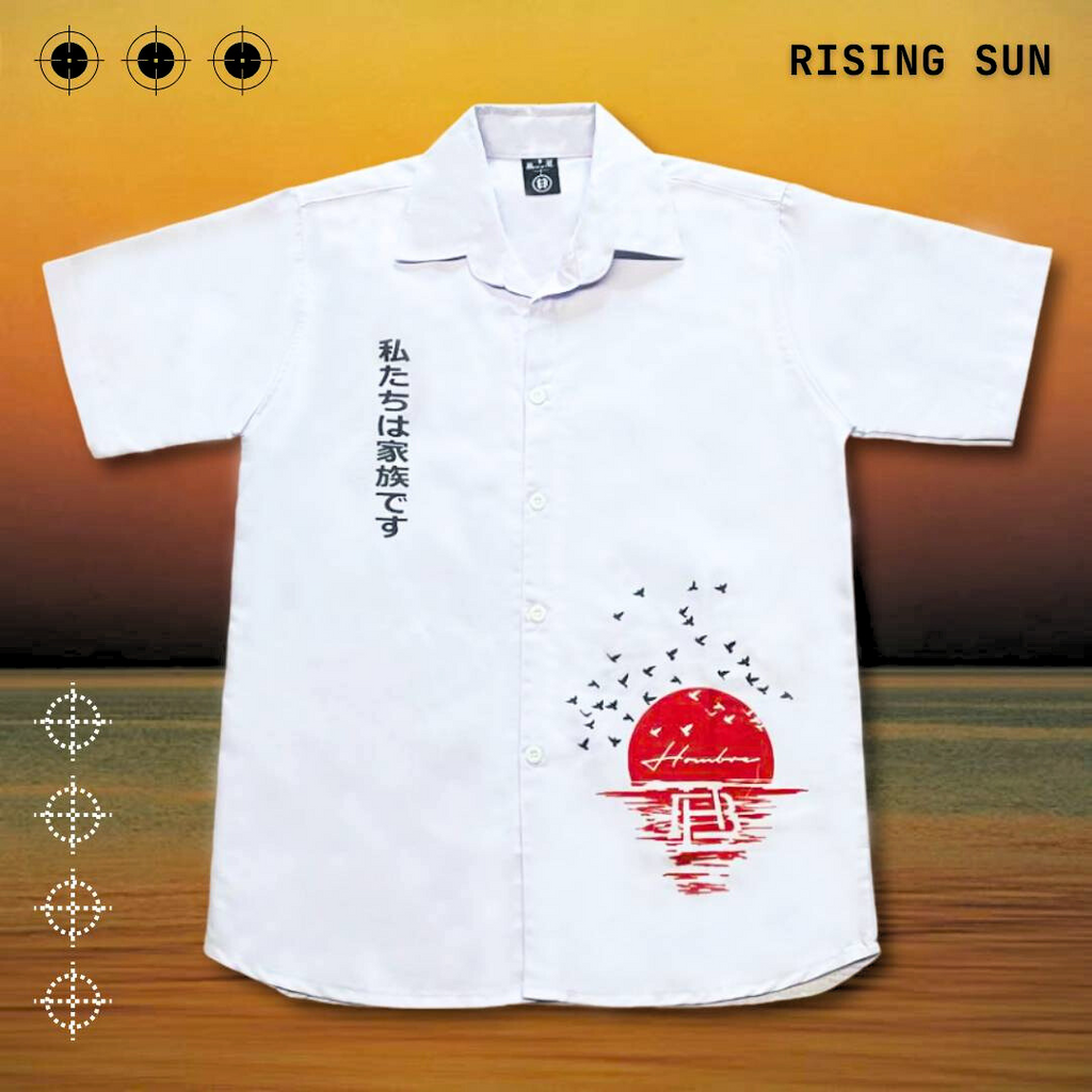 White button-up shirt with Rising Sun graphic detail, WeAreHombre Singapore streetwear