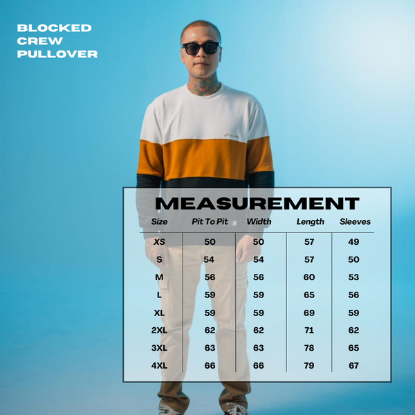 Blocked Crew Pullover size chart, Hombre Singapore