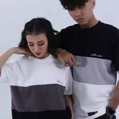 Monochrome White 3-tone stripe oversized t-shirt, WeAreHombre Singapore