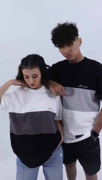 Monochrome White 3-tone stripe oversized t-shirt, WeAreHombre Singapore
