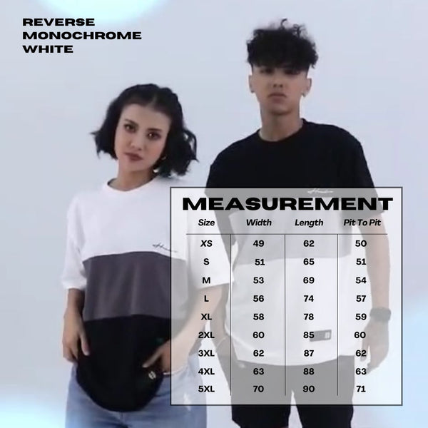 Monochrome White tee back view, beige grey black stripe