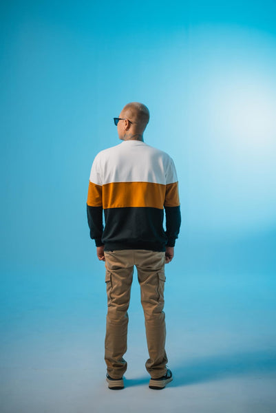 Blocked Crew Pullover ribbed cuff and hem detail