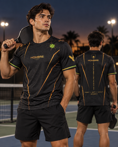 Hombre Black Edition pickleball jersey, black with gold and lime, Singapore – photo 10