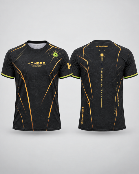 Hombre Black Edition pickleball jersey, black with gold and lime, Singapore – photo 4