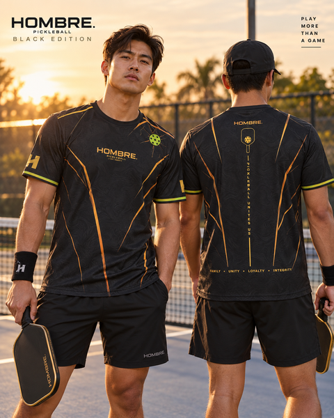 Hombre Black Edition pickleball jersey, black with gold and lime, Singapore – photo 3