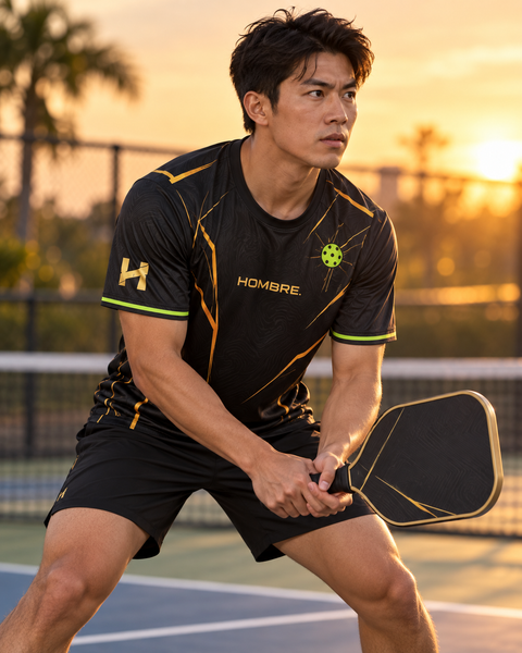 Hombre Black Edition pickleball jersey, black with gold and lime, Singapore – photo 6