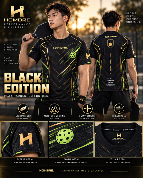 Hombre Black Edition pickleball jersey, black with gold and lime, Singapore – photo 8