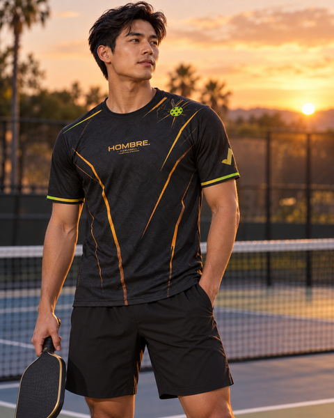 Hombre Black Edition pickleball jersey, black with gold and lime, Singapore – photo 13