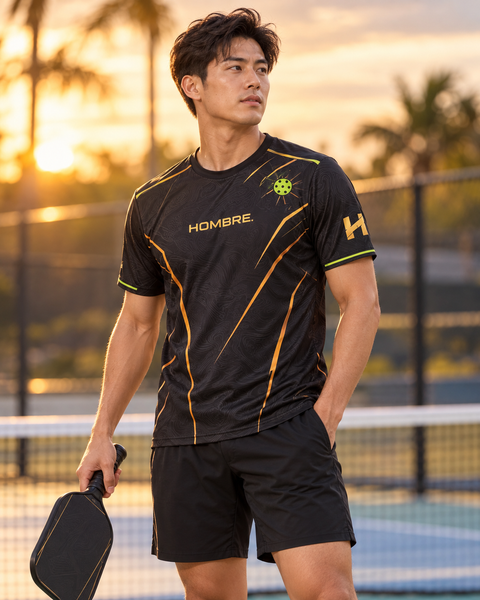 Hombre Black Edition pickleball jersey, black with gold and lime, Singapore – photo 7